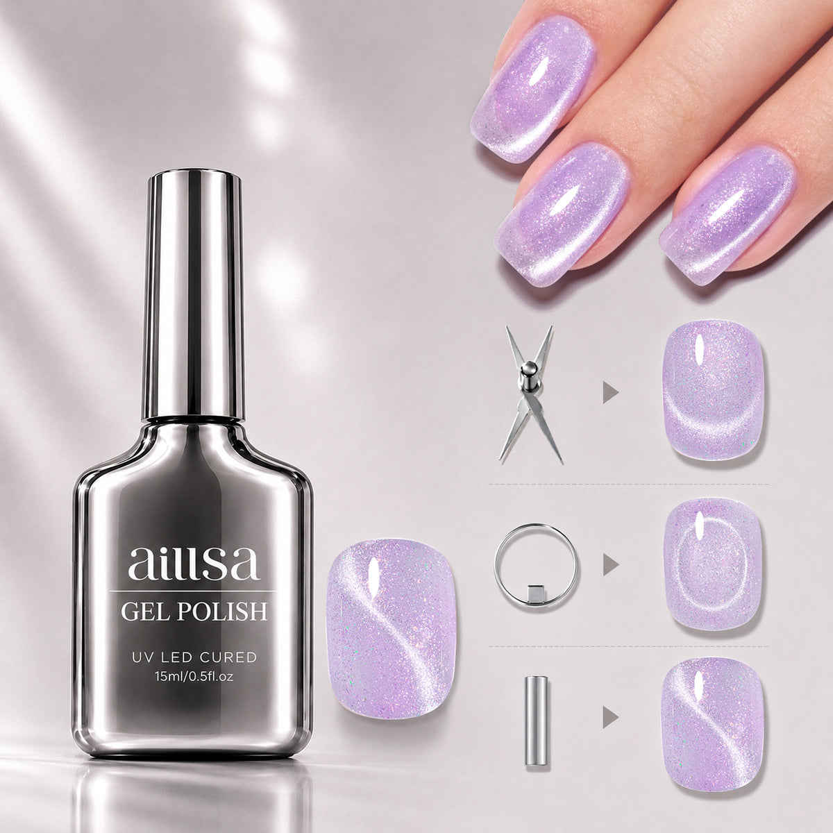 AILLSA Soft Velvet Cat Eye Gel Polish Set with 3 Magnetic Tools 