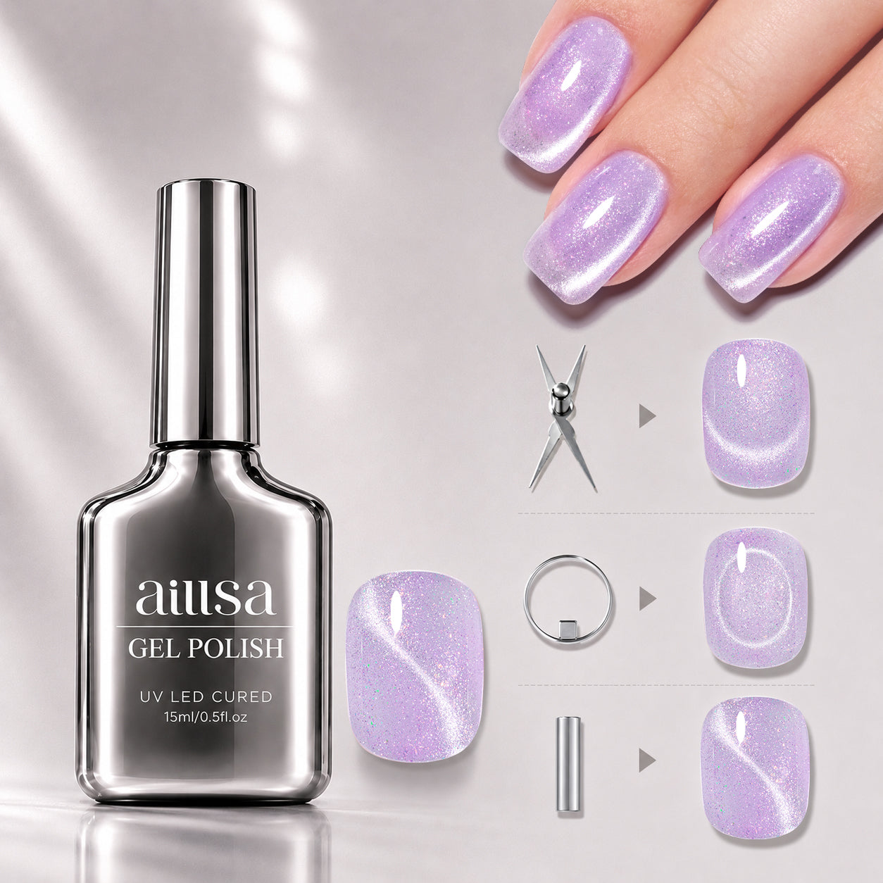 AILLSA Soft Velvet Cat Eye Gel Polish Set with 3 Magnetic Tools 