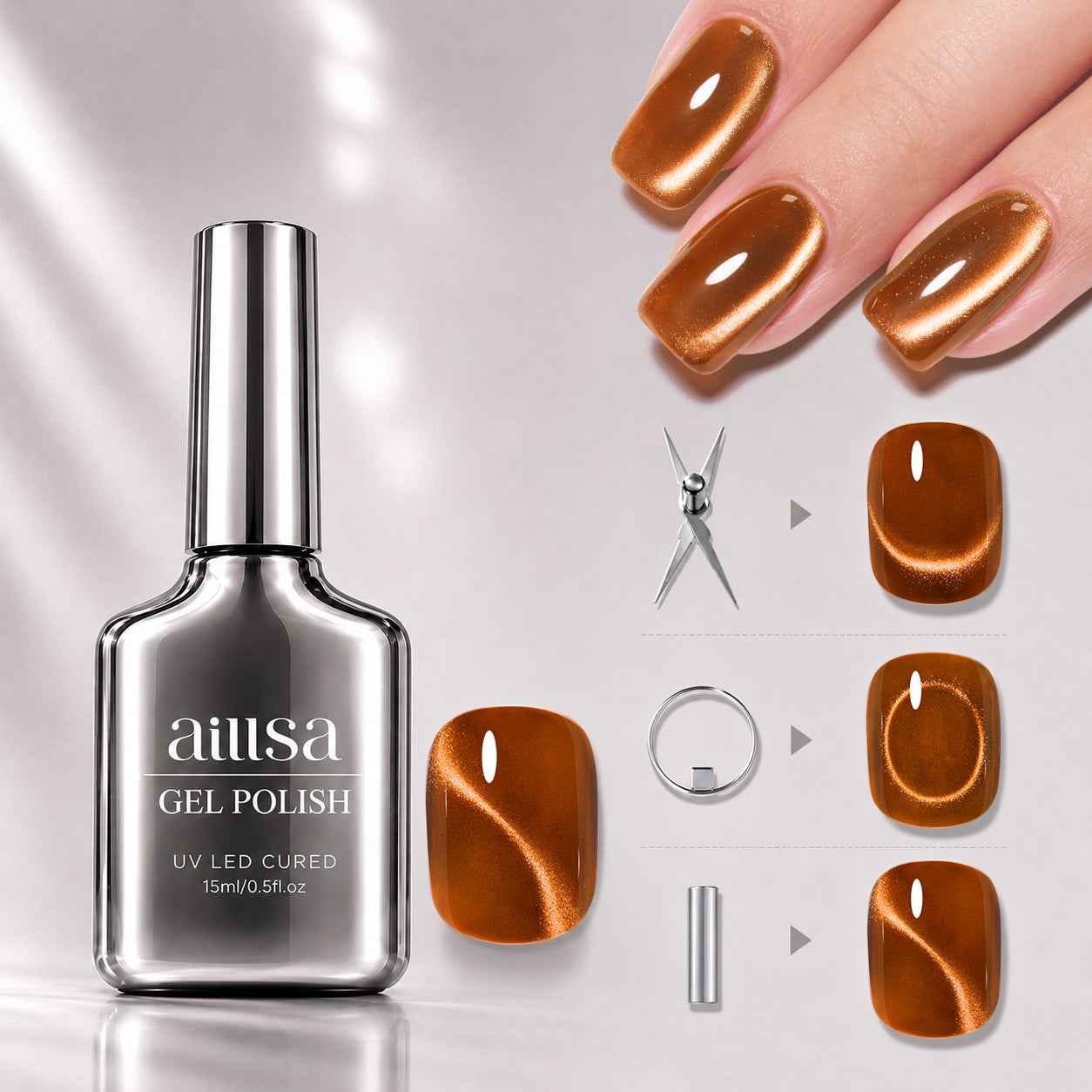 AILLSA Soft Velvet Cat Eye Gel Polish Set with 3 Magnetic Tools 