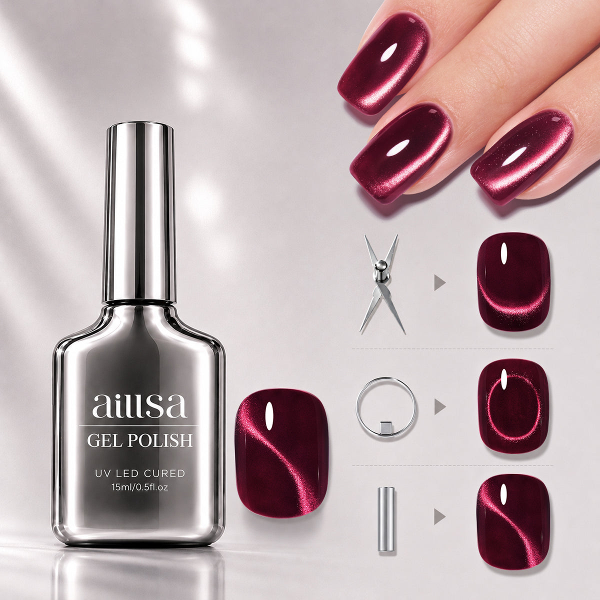 AILLSA Soft Velvet Cat Eye Gel Polish Set with 3 Magnetic Tools 