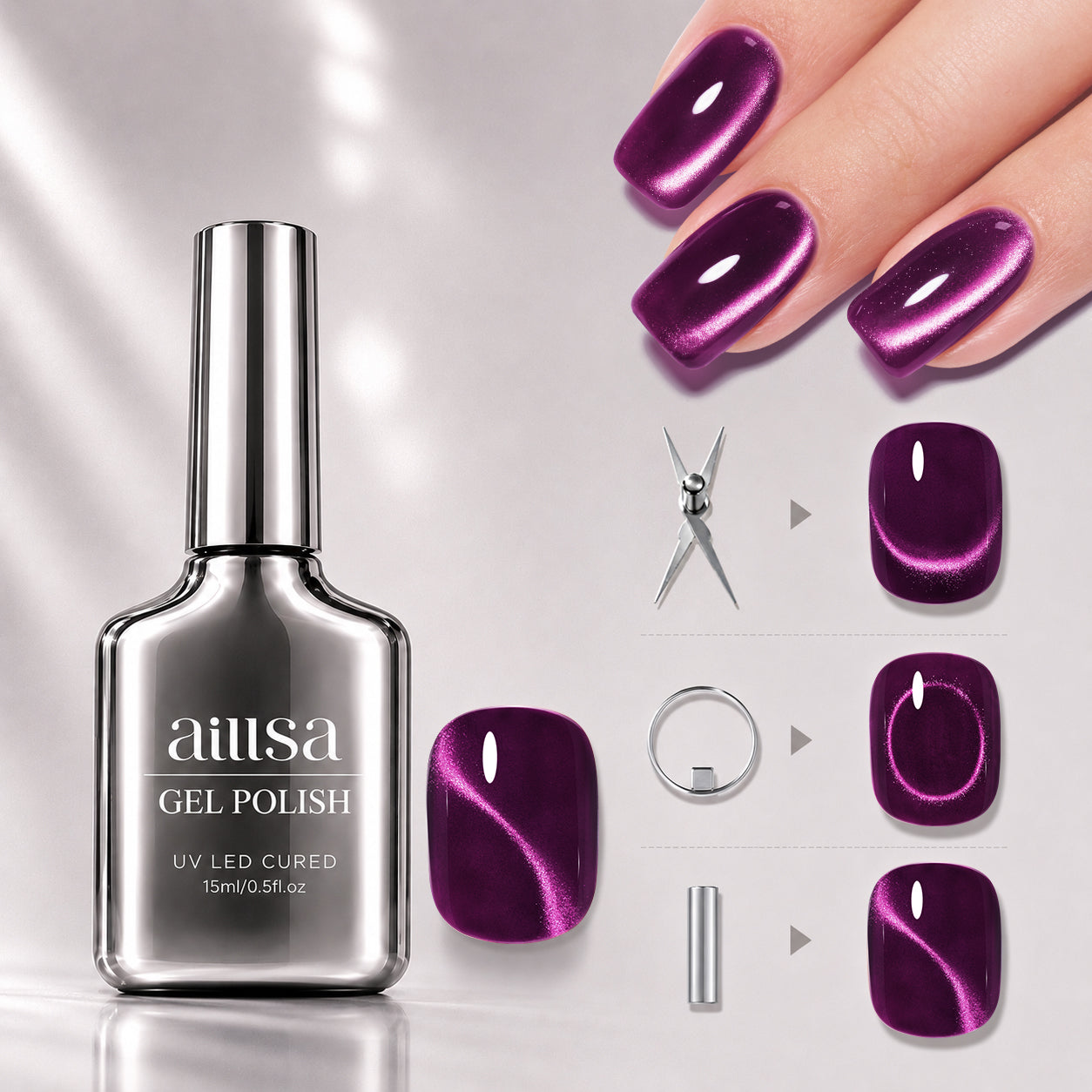 AILLSA Soft Velvet Cat Eye Gel Polish Set with 3 Magnetic Tools 