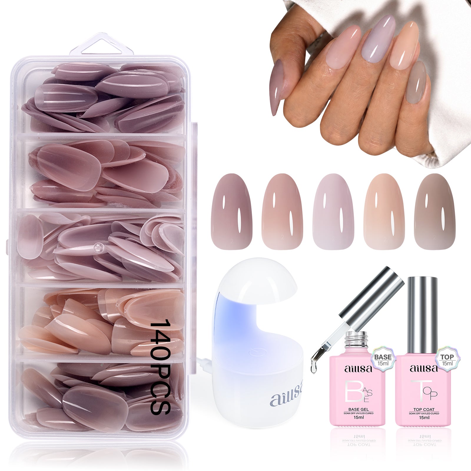 5 Natural Colors Press-on Nail set 