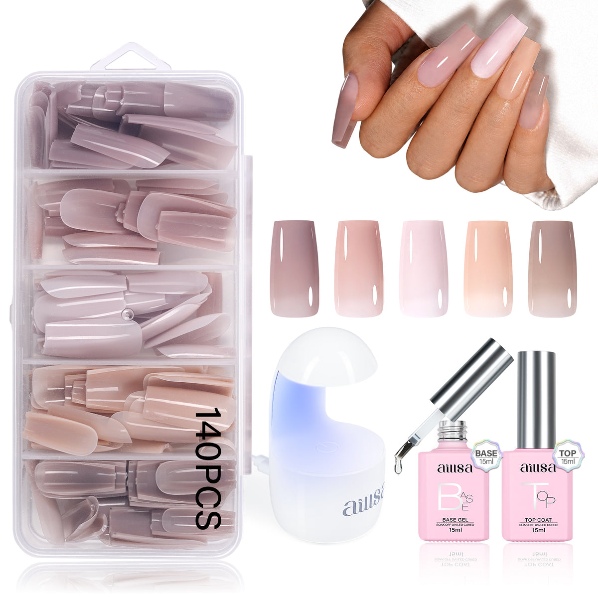 5 Natural Colors Press-on Nail set 