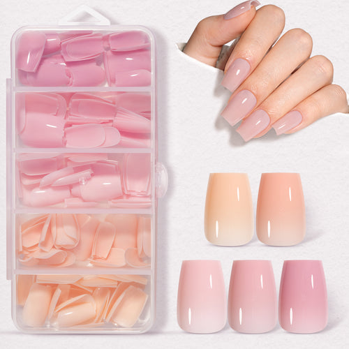 RealFit Nude Tone Mixed Color Press-On Nails #Blush-Series-Short-Coffin