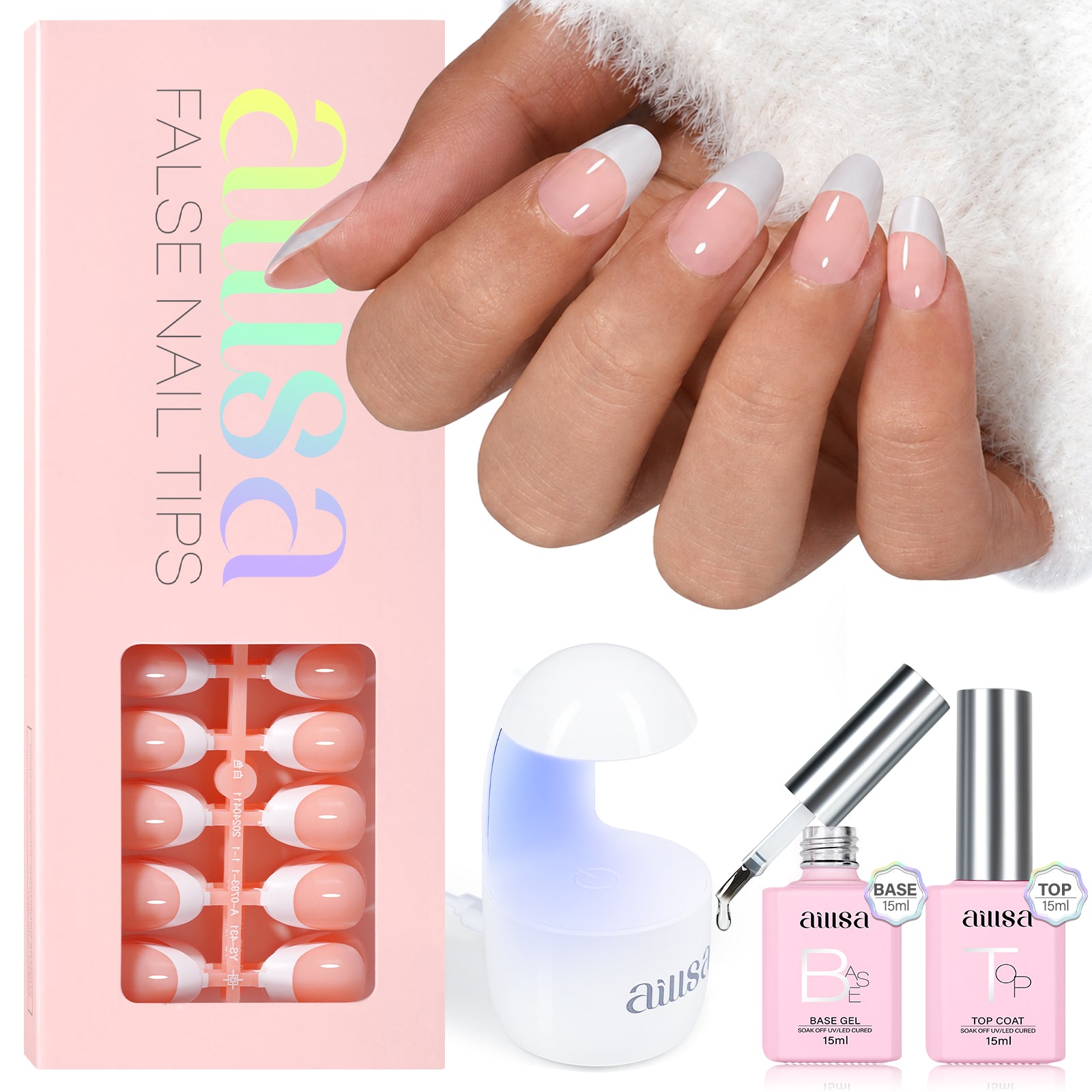 AILLSA French Tip Nails Set | 180Pcs 15 Sizes 