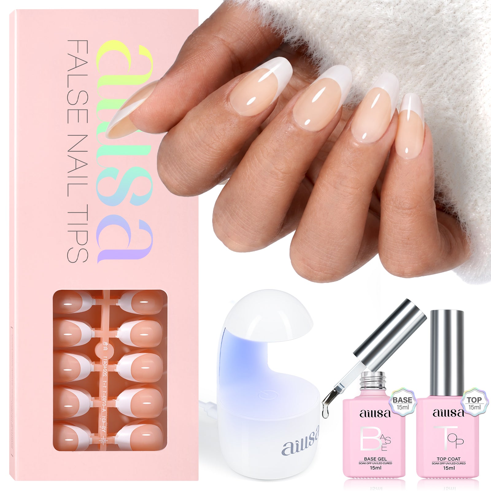 AILLSA French Tip Nails Set | 180Pcs 15 Sizes 