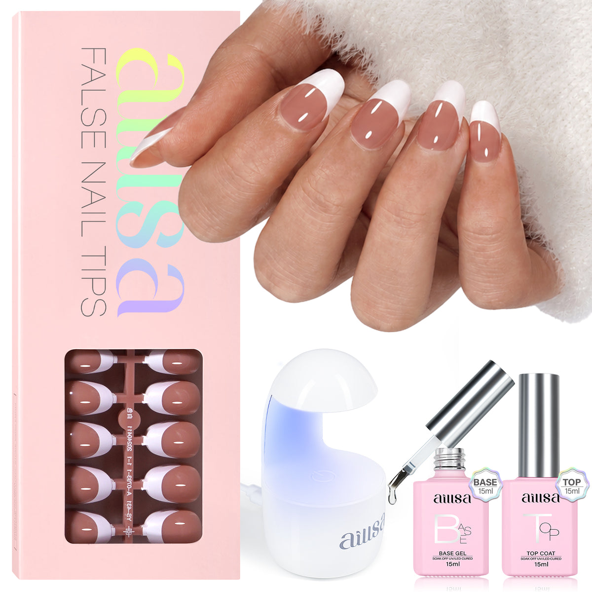 AILLSA French Tip Nails Set | 180Pcs 15 Sizes 