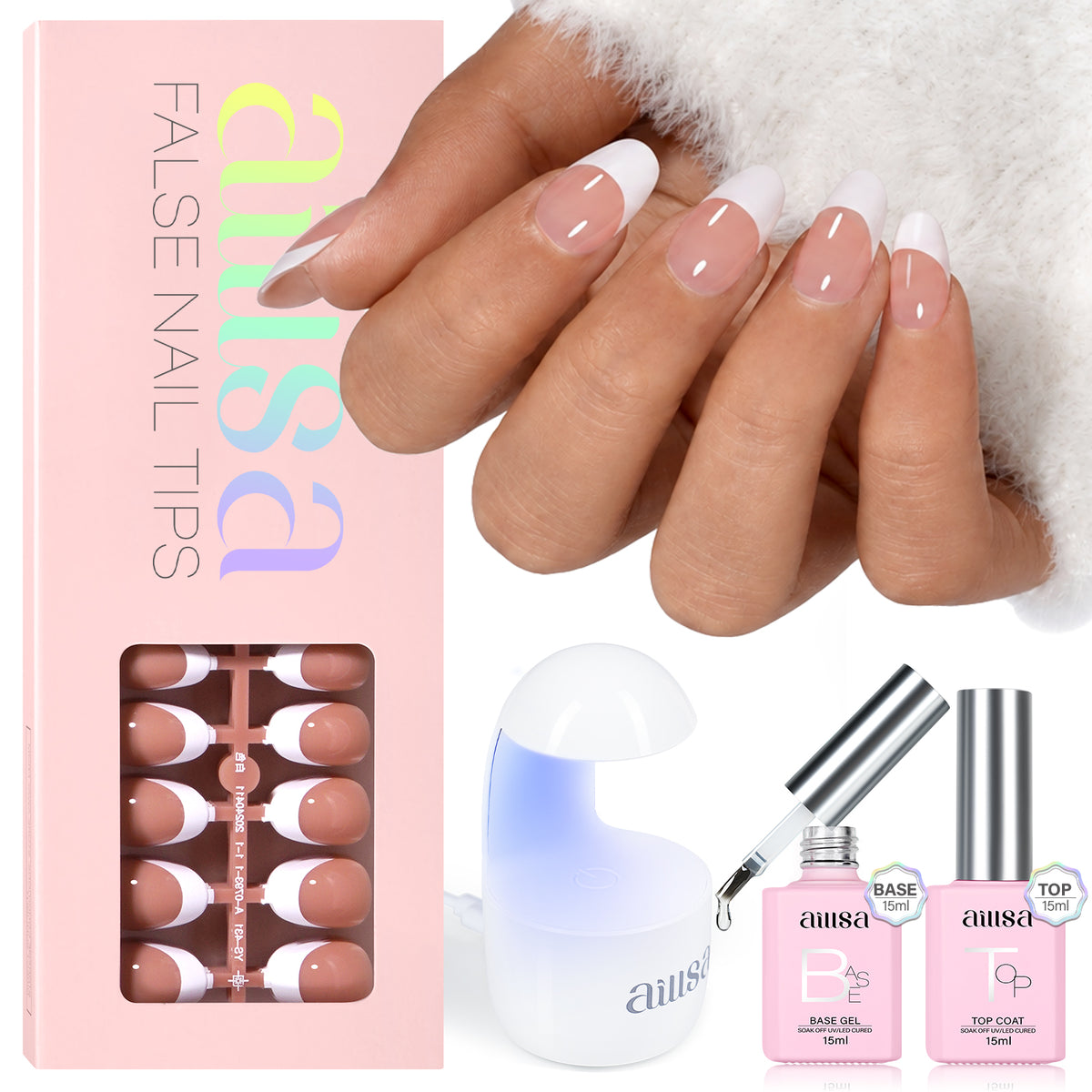 AILLSA French Tip Nails Set | 180Pcs 15 Sizes 