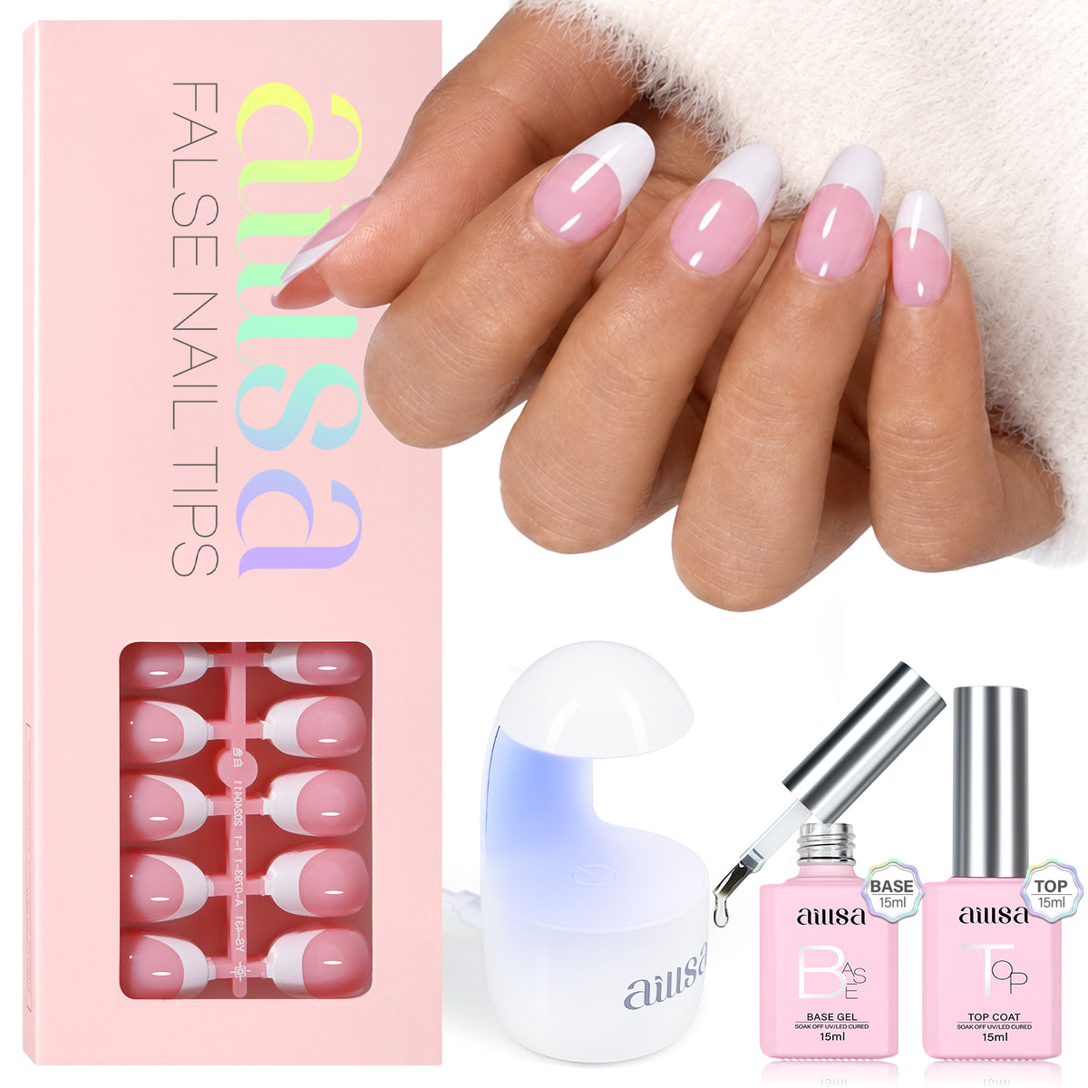 AILLSA French Tip Nails Set | 180Pcs 15 Sizes 