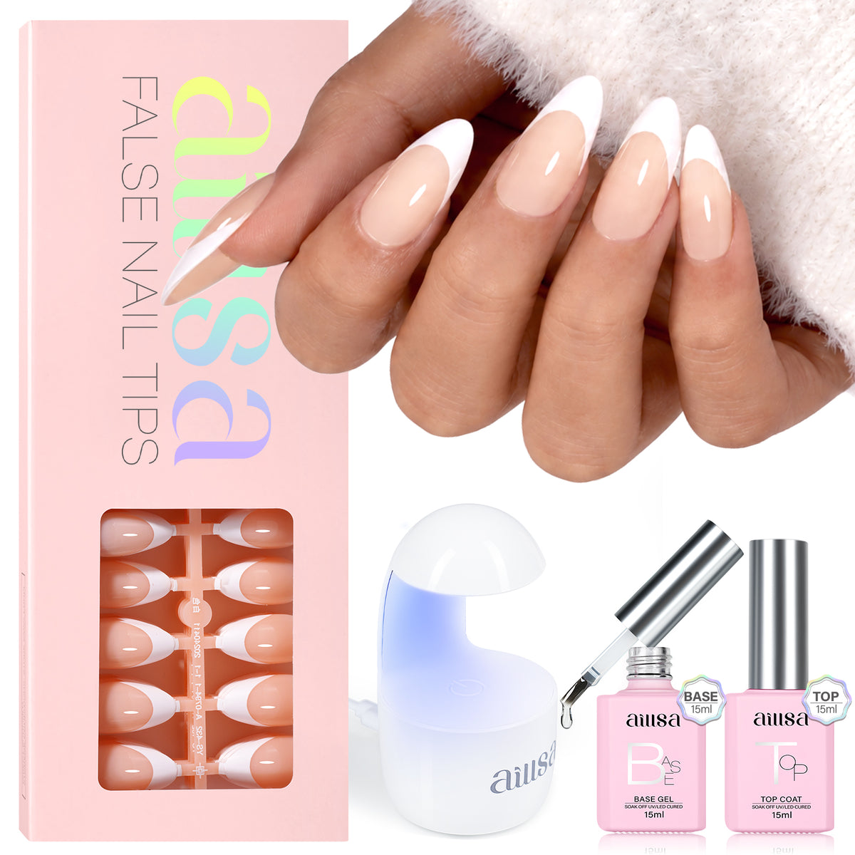 AILLSA French Tip Nails Set | 180Pcs 15 Sizes 