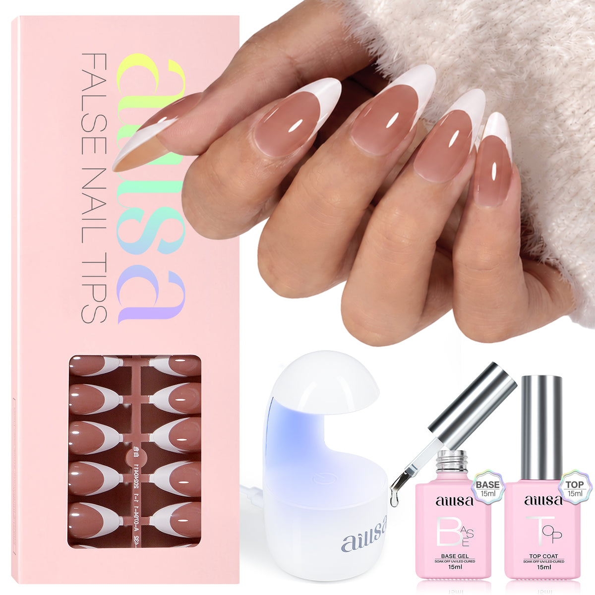 AILLSA French Tip Nails Set | 180Pcs 15 Sizes 