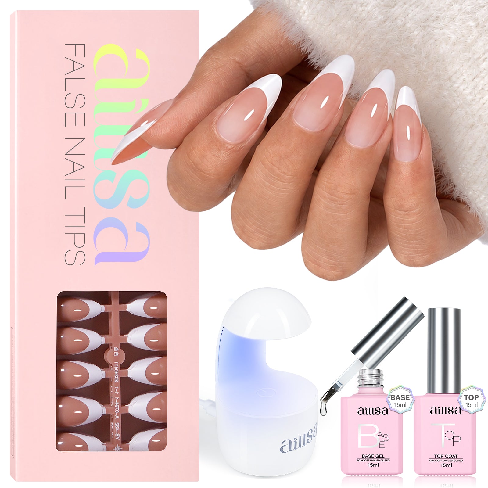AILLSA French Tip Nails Set | 180Pcs 15 Sizes 