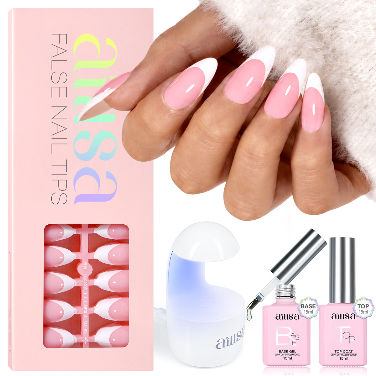 AILLSA French Tip Nails Set | 180Pcs 15 Sizes  