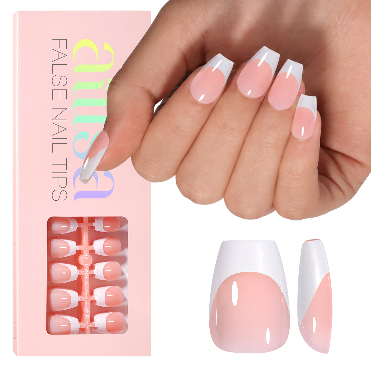 Extra Short Coffin French Tip Press on Nails 