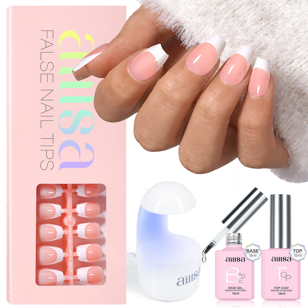 AILLSA French Tip Nails Set | 180Pcs 15 Sizes 