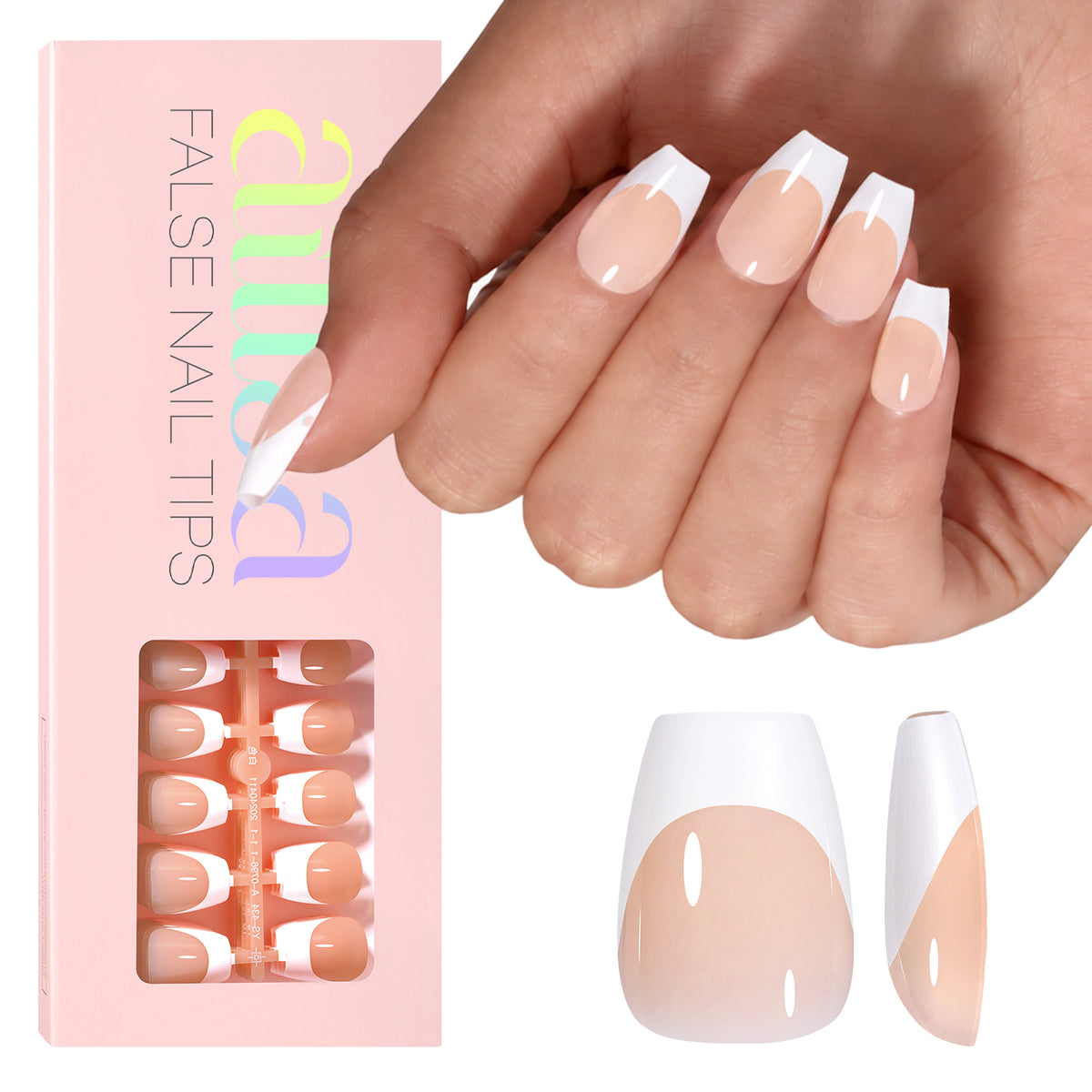 Extra Short Coffin French Tip Press on Nails 