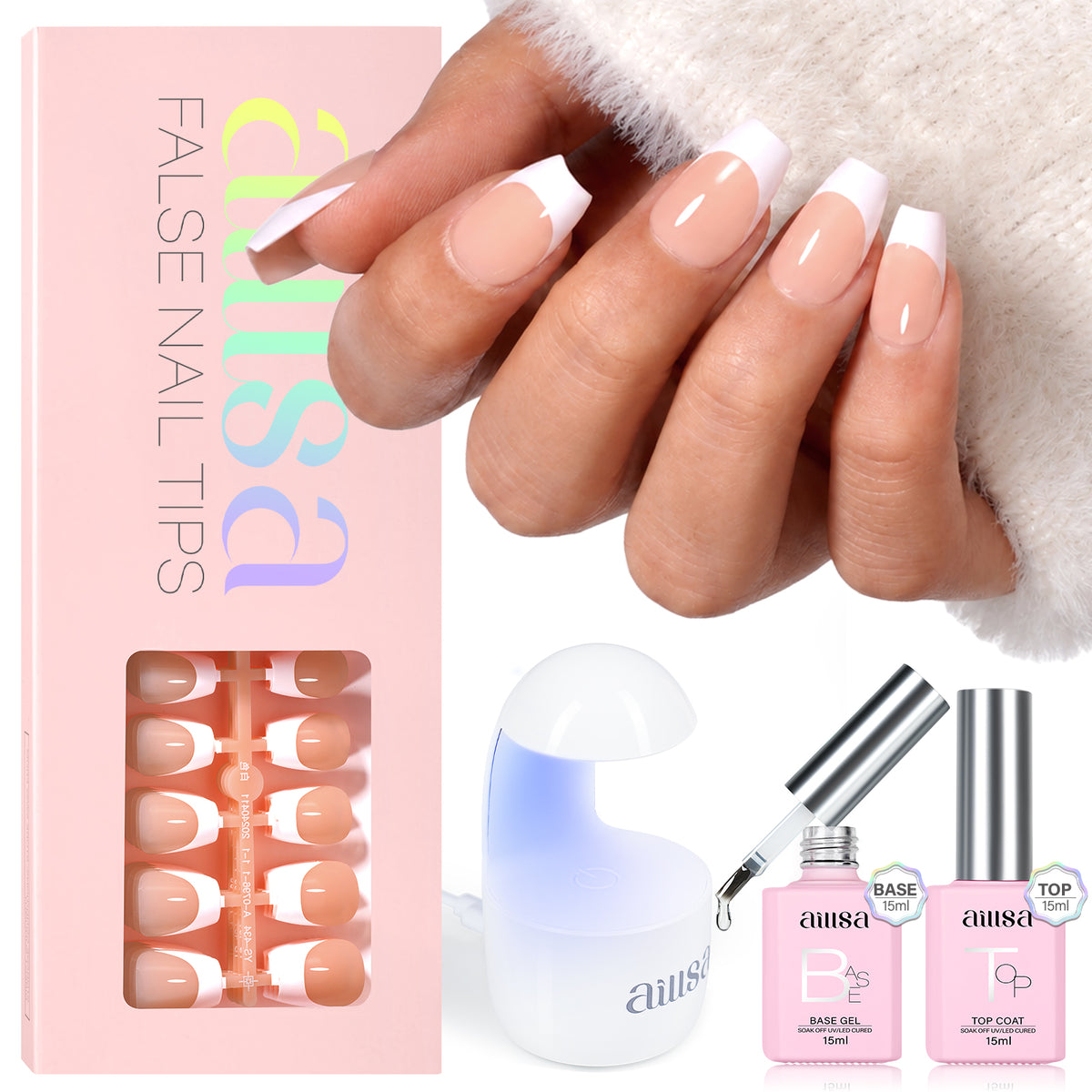 AILLSA French Tip Nails Set | 180Pcs 15 Sizes 