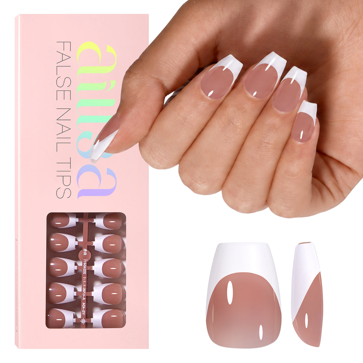 Extra Short Coffin French Tip Press on Nails 