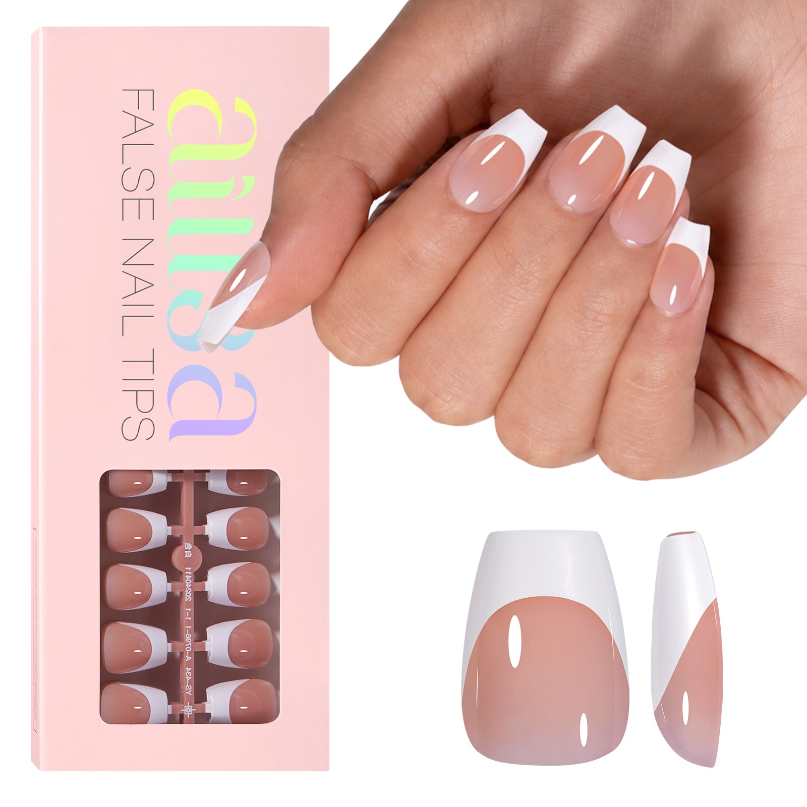 Extra Short Coffin French Tip Press on Nails 