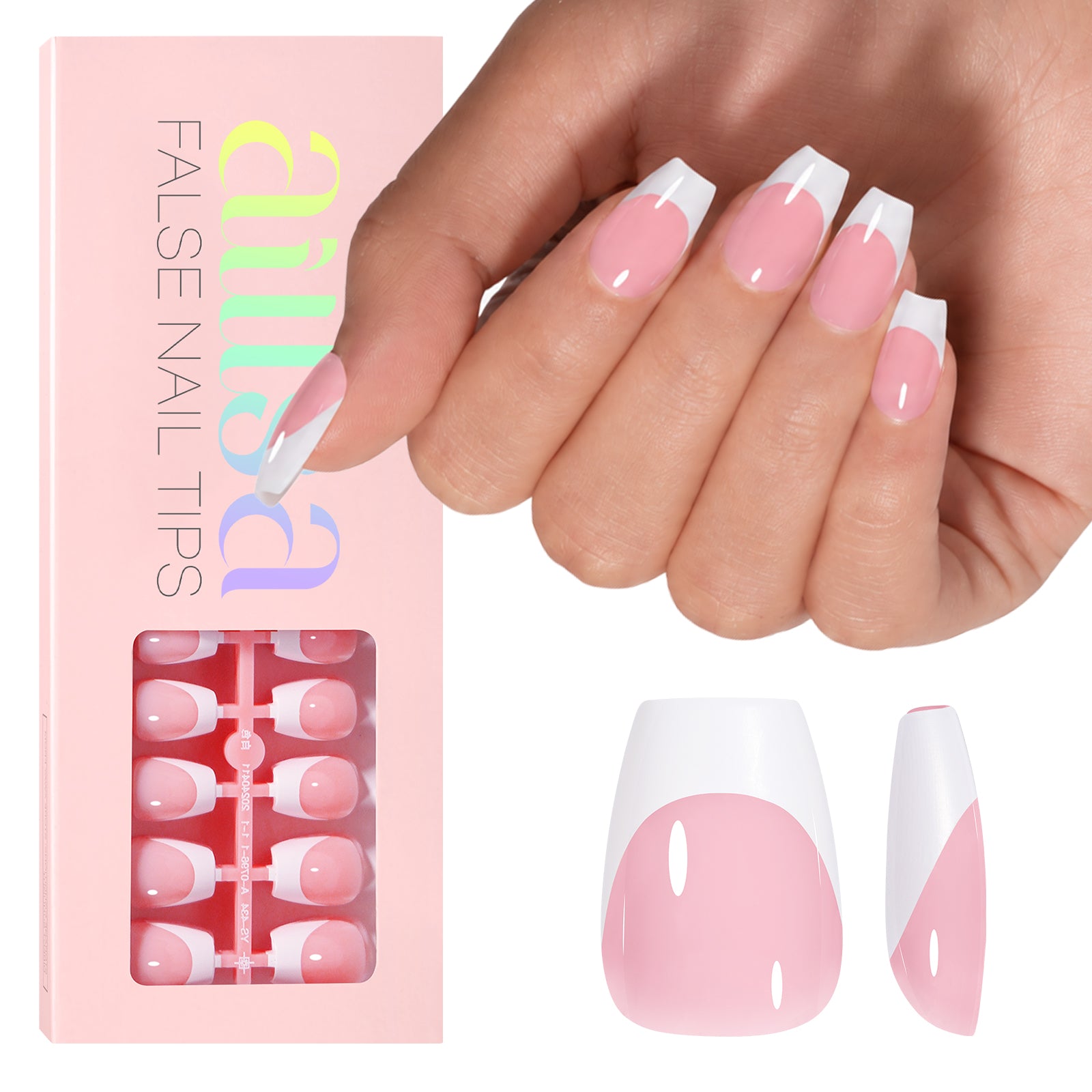 Extra Short Coffin French Tip Press on Nails 