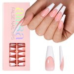 Long Coffin French Tip Press on Nails 