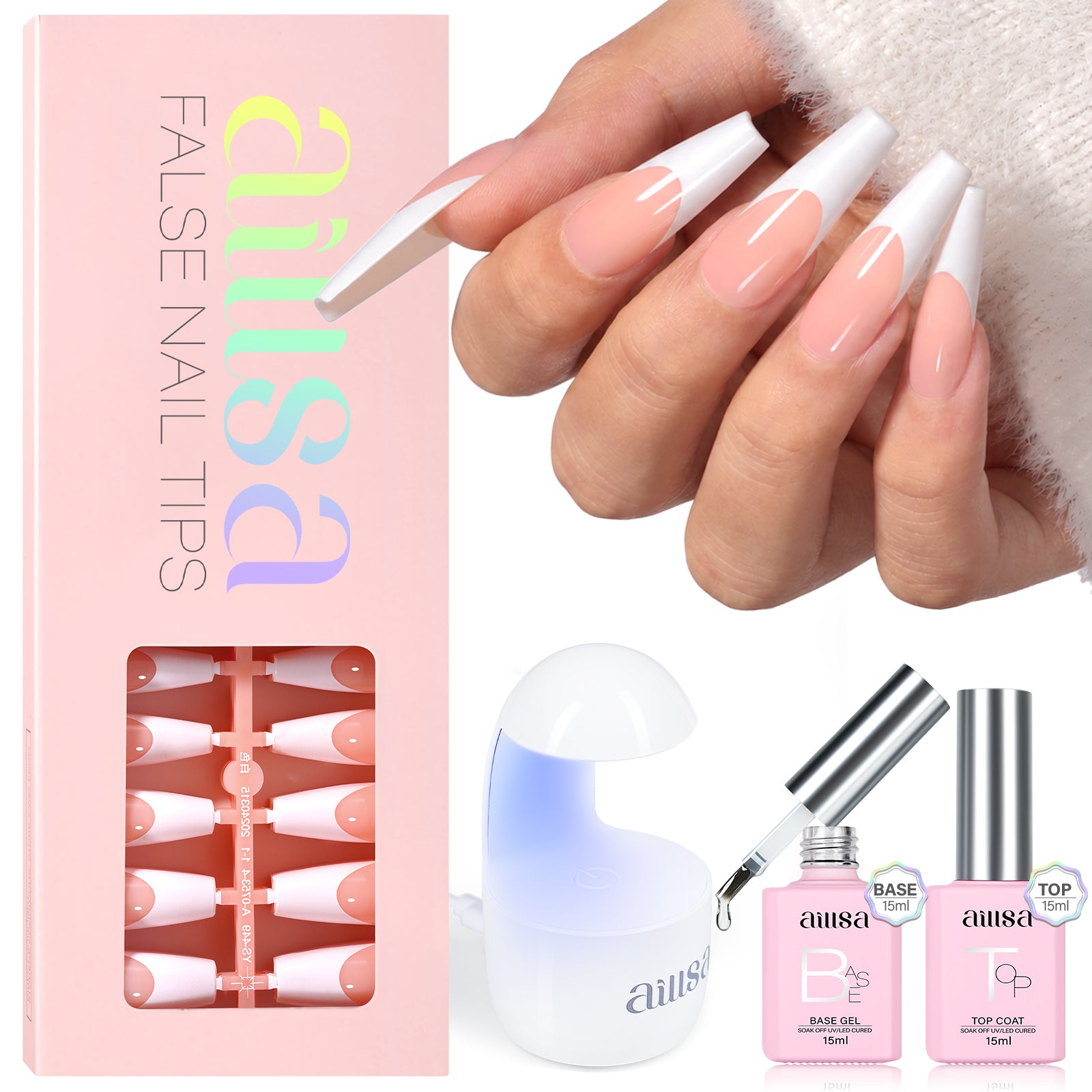 AILLSA French Tip Nails Set | 180Pcs 15 Sizes 