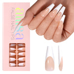Long Coffin French Tip Press on Nails 