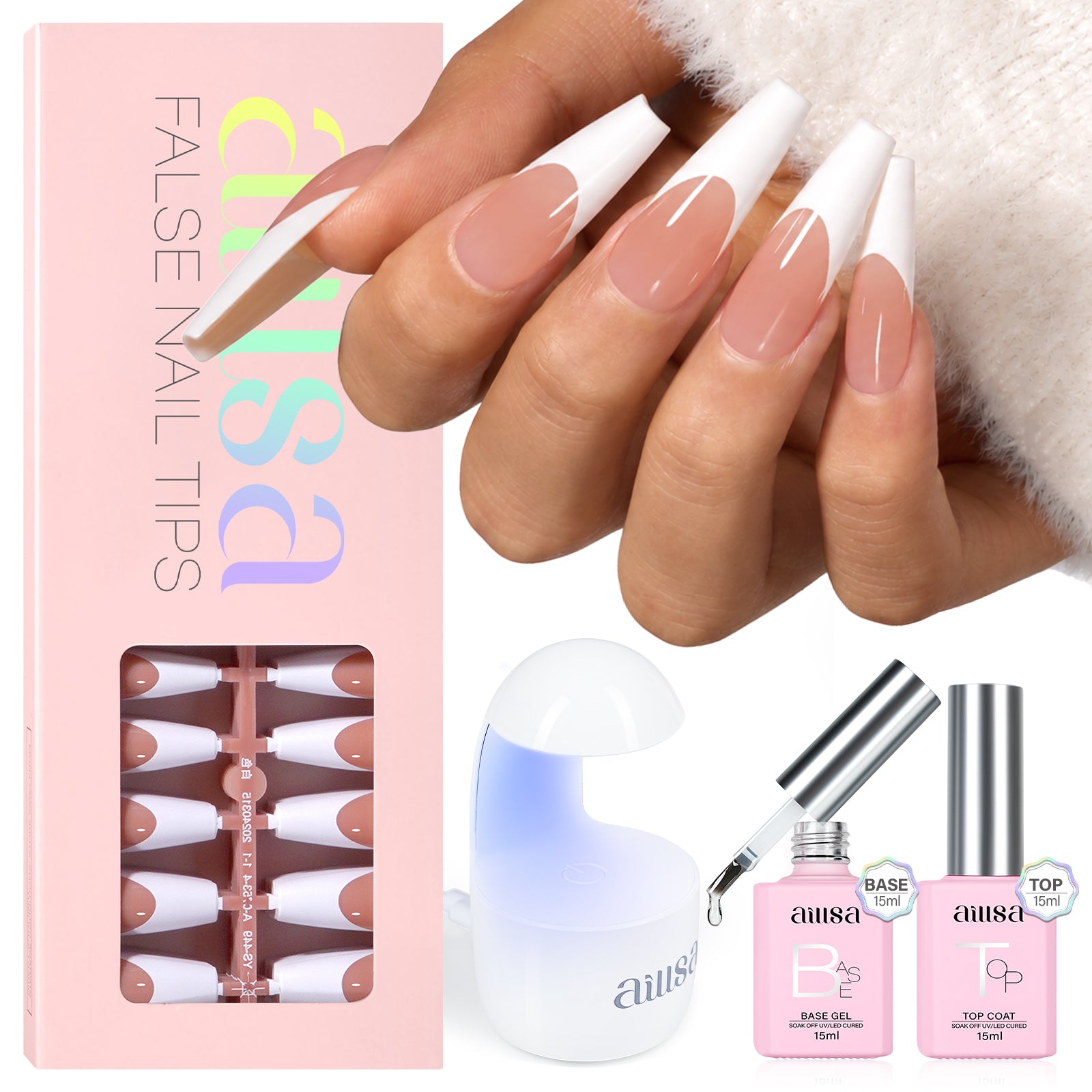 AILLSA French Tip Nails Set | 180Pcs 15 Sizes 