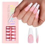 Long Coffin French Tip Press on Nails 