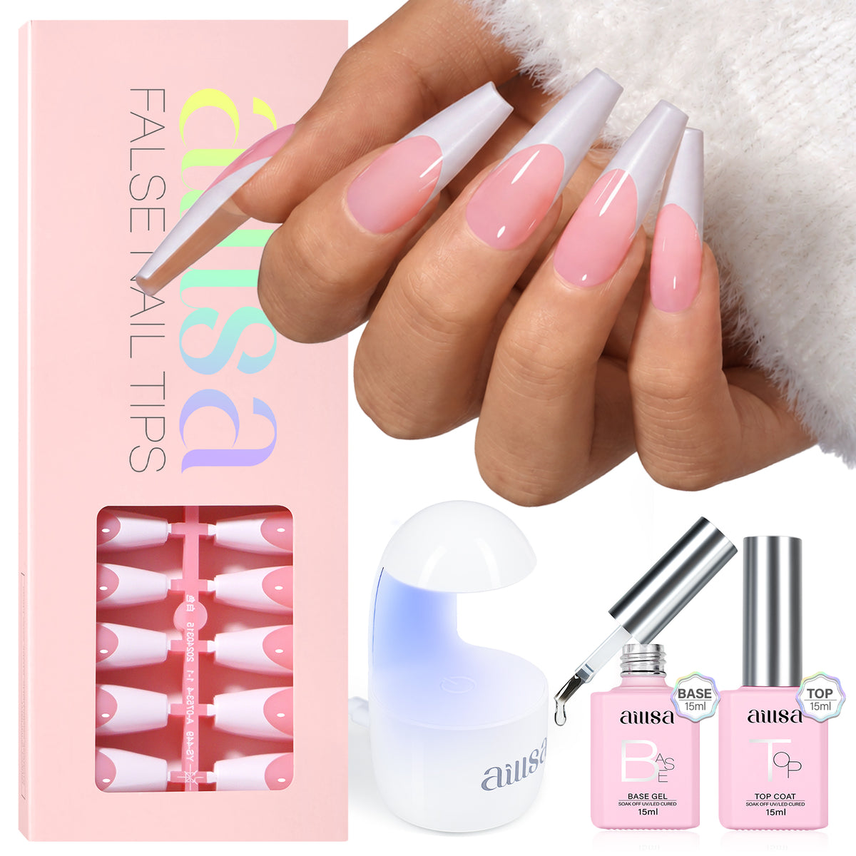 AILLSA French Tip Nails Set | 180Pcs 15 Sizes 