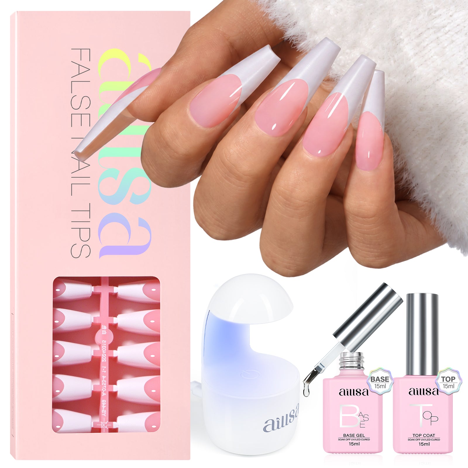 AILLSA French Tip Nails Set | 180Pcs 15 Sizes 