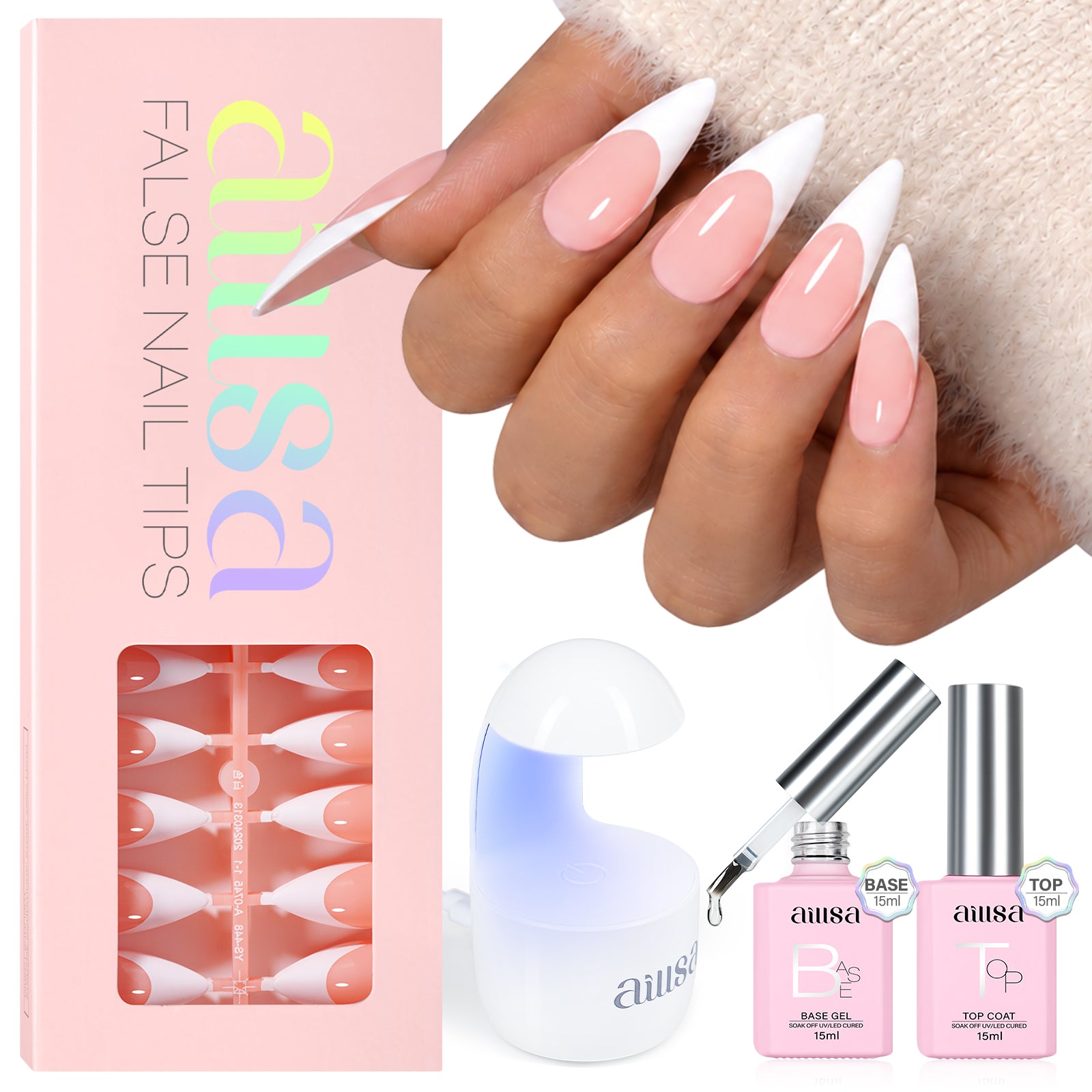 AILLSA French Tip Nails Set | 180Pcs 15 Sizes 
