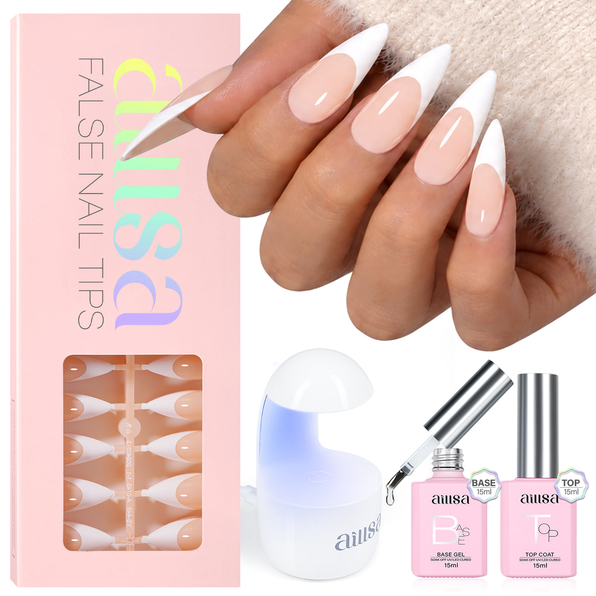 AILLSA French Tip Nails Set | 180Pcs 15 Sizes 