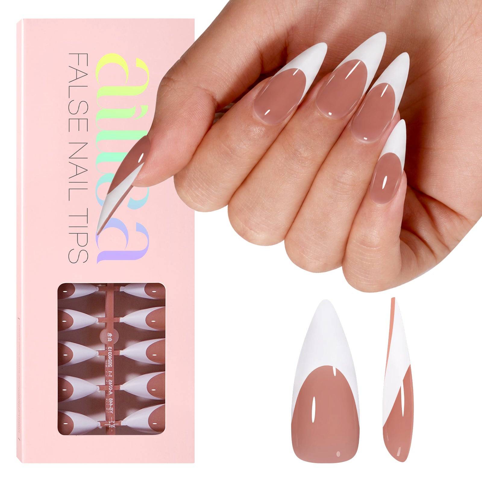 French Tip Press on Nails #Dark-brown