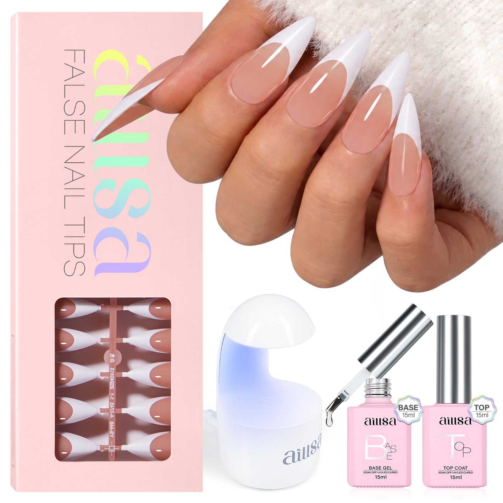 AILLSA French Tip Nails Set | 180Pcs 15 Sizes 