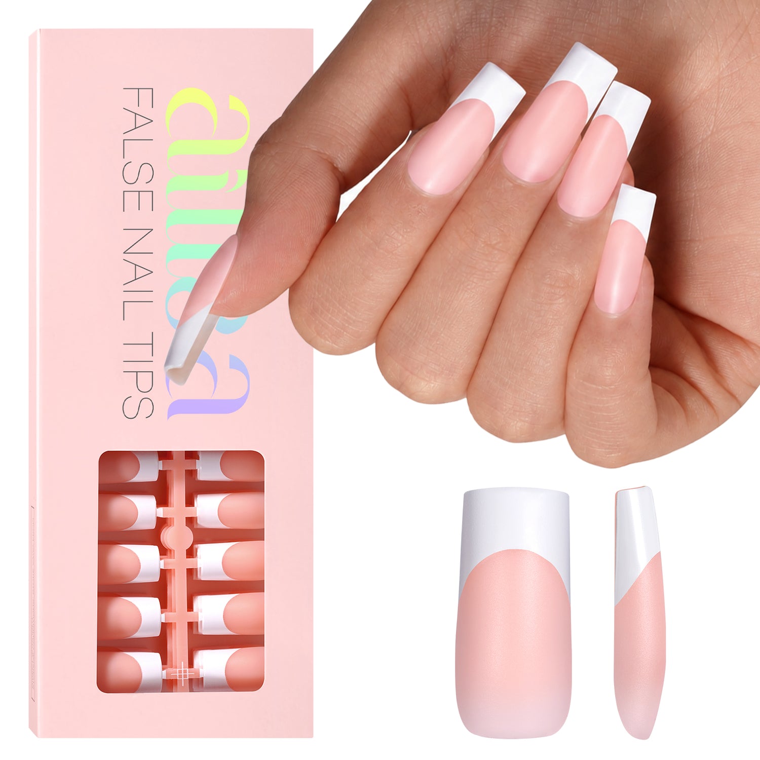 Medium Square French Tip Press on Nails 