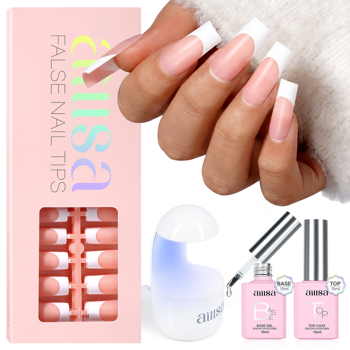 AILLSA French Tip Nails Set | 180Pcs 15 Sizes  