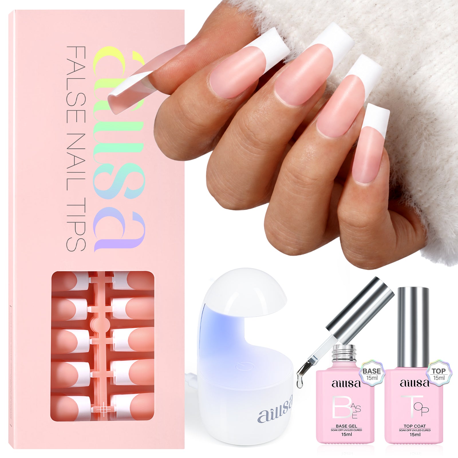 AILLSA French Tip Nails Set | 180Pcs 15 Sizes  
