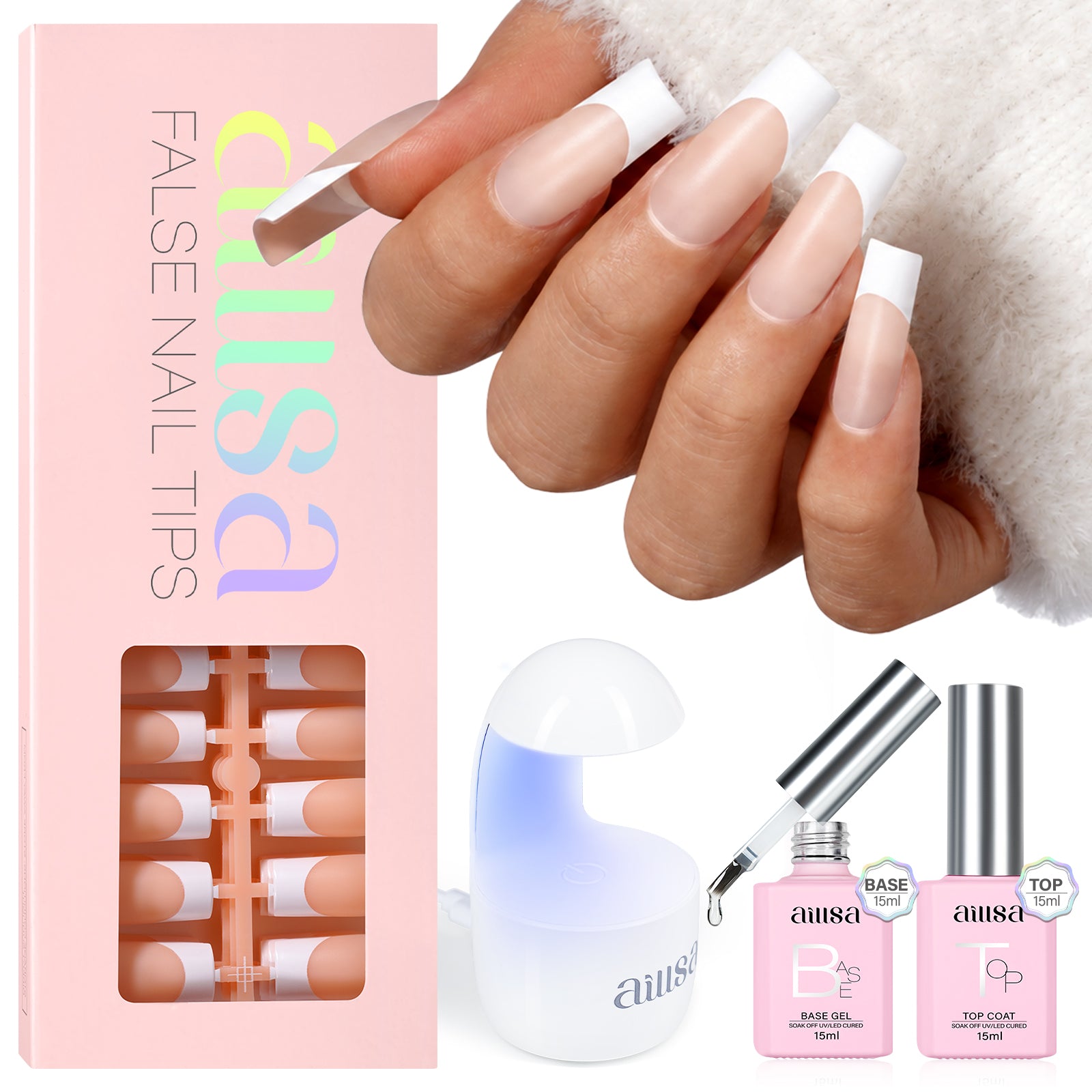 AILLSA French Tip Nails Set | 180Pcs 15 Sizes  