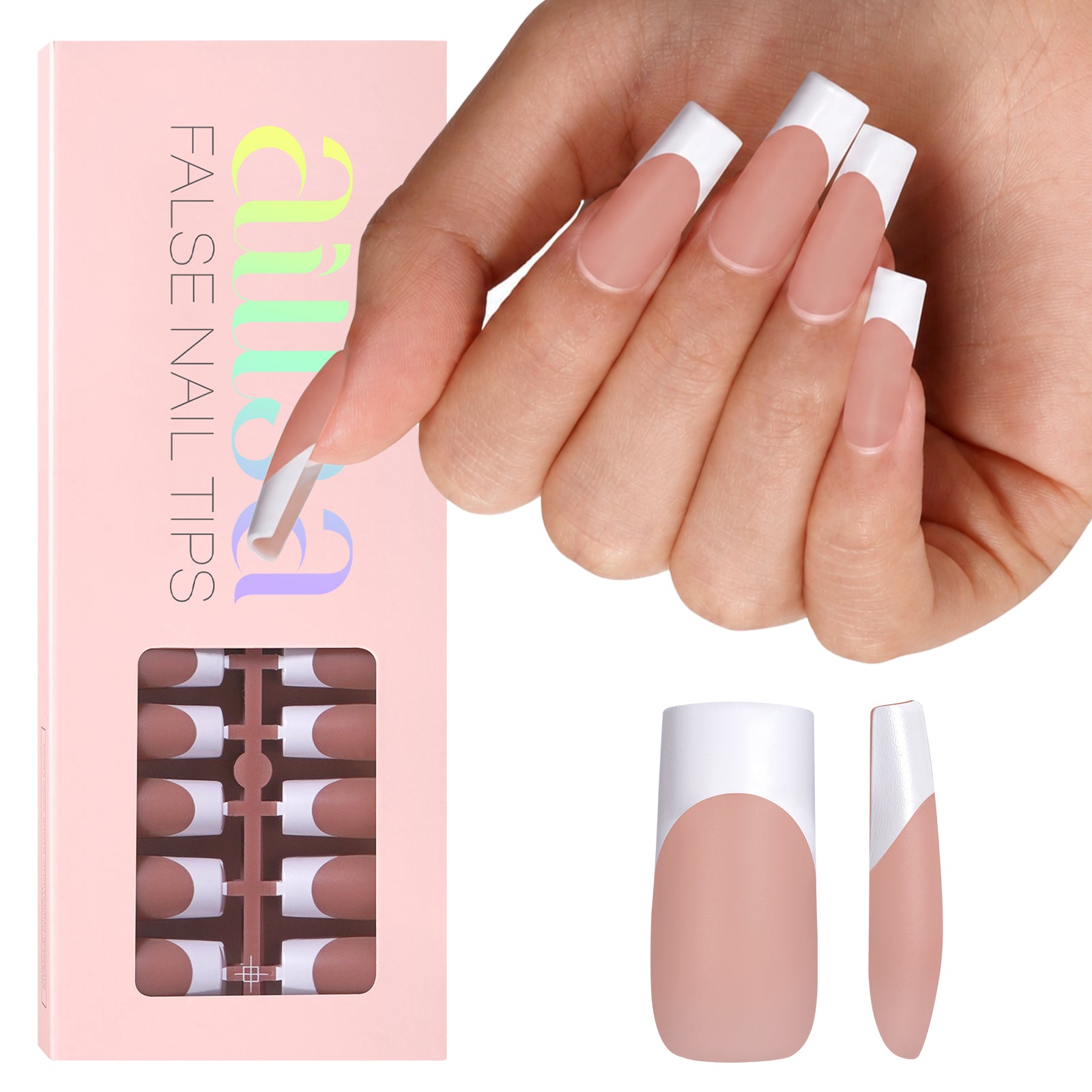 Medium Square French Tip Press on Nails 