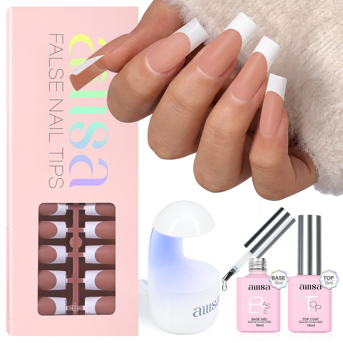 AILLSA French Tip Nails Set | 180Pcs 15 Sizes  