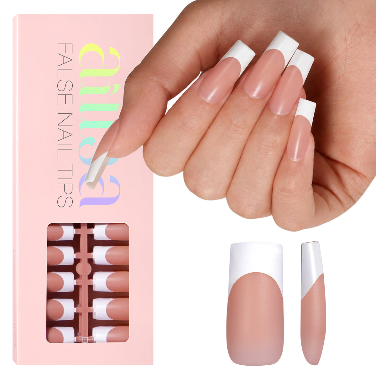 Medium Square French Tip Press on Nails 