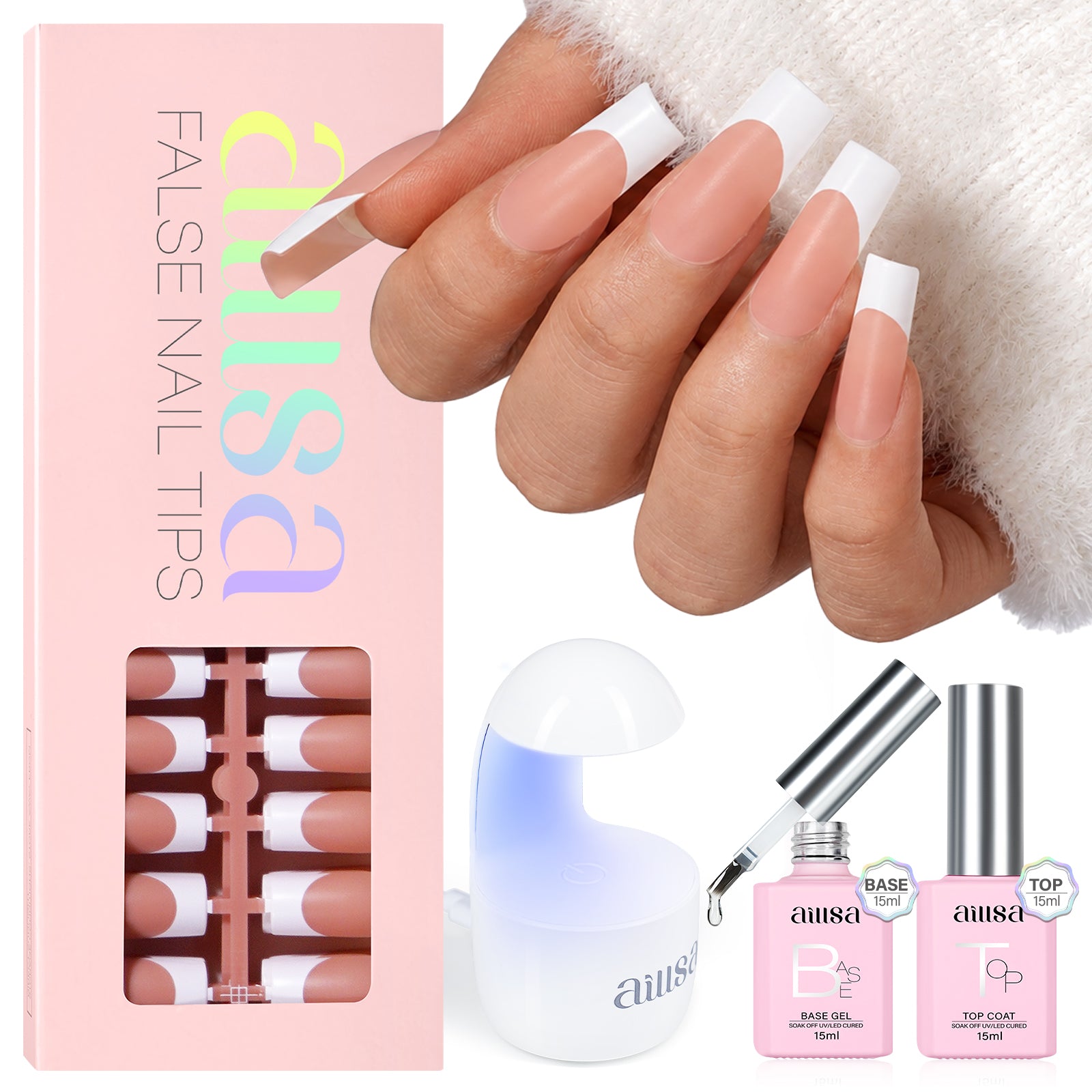 AILLSA French Tip Nails Set | 180Pcs 15 Sizes  