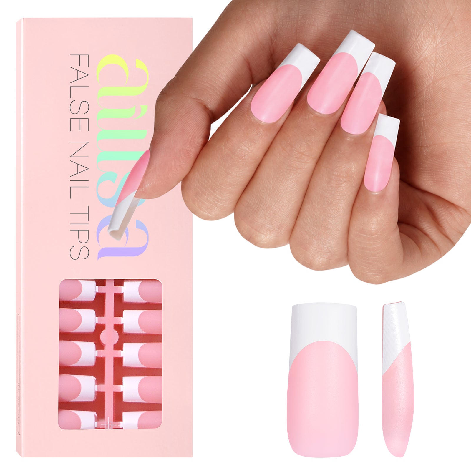 Medium Square French Tip Press on Nails #Sheer-pink
