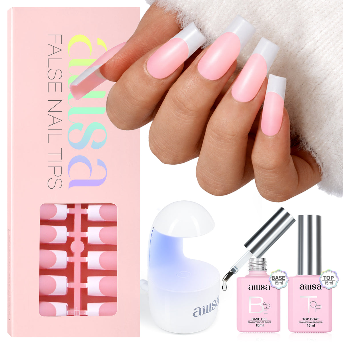 AILLSA French Tip Nails Set | 180Pcs 15 Sizes  