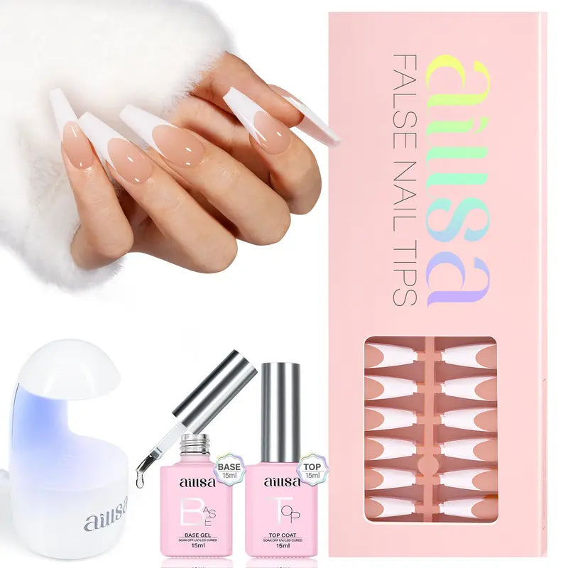 AILLSA French Tip Nails Set | 180Pcs 15 Sizes 