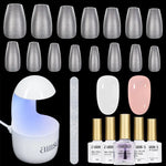 AILLSA Gel Nail Kit 240pcs Matte Nail Tips with 2 In 1 Nail Glue Polish Nail kit 
