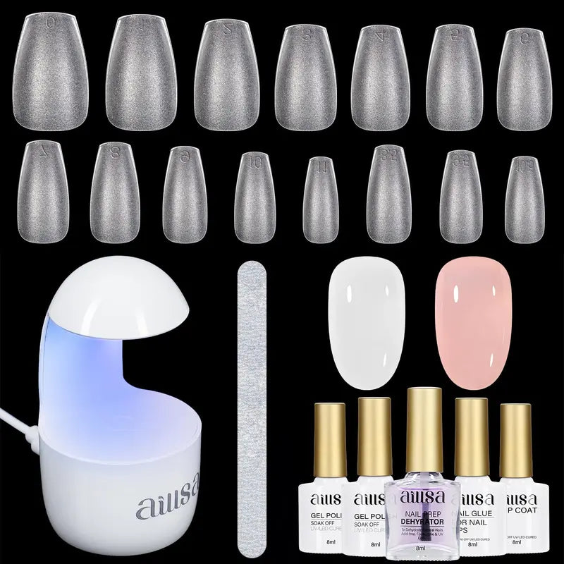 AILLSA Gel Nail Kit 240pcs Matte Nail Tips with 2 In 1 Nail Glue Polish Nail kit 